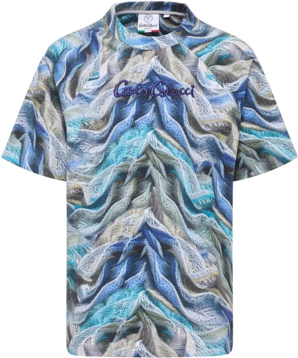 Carlo Colucci T-Shirt Artificial Knit Aqua Kleuren