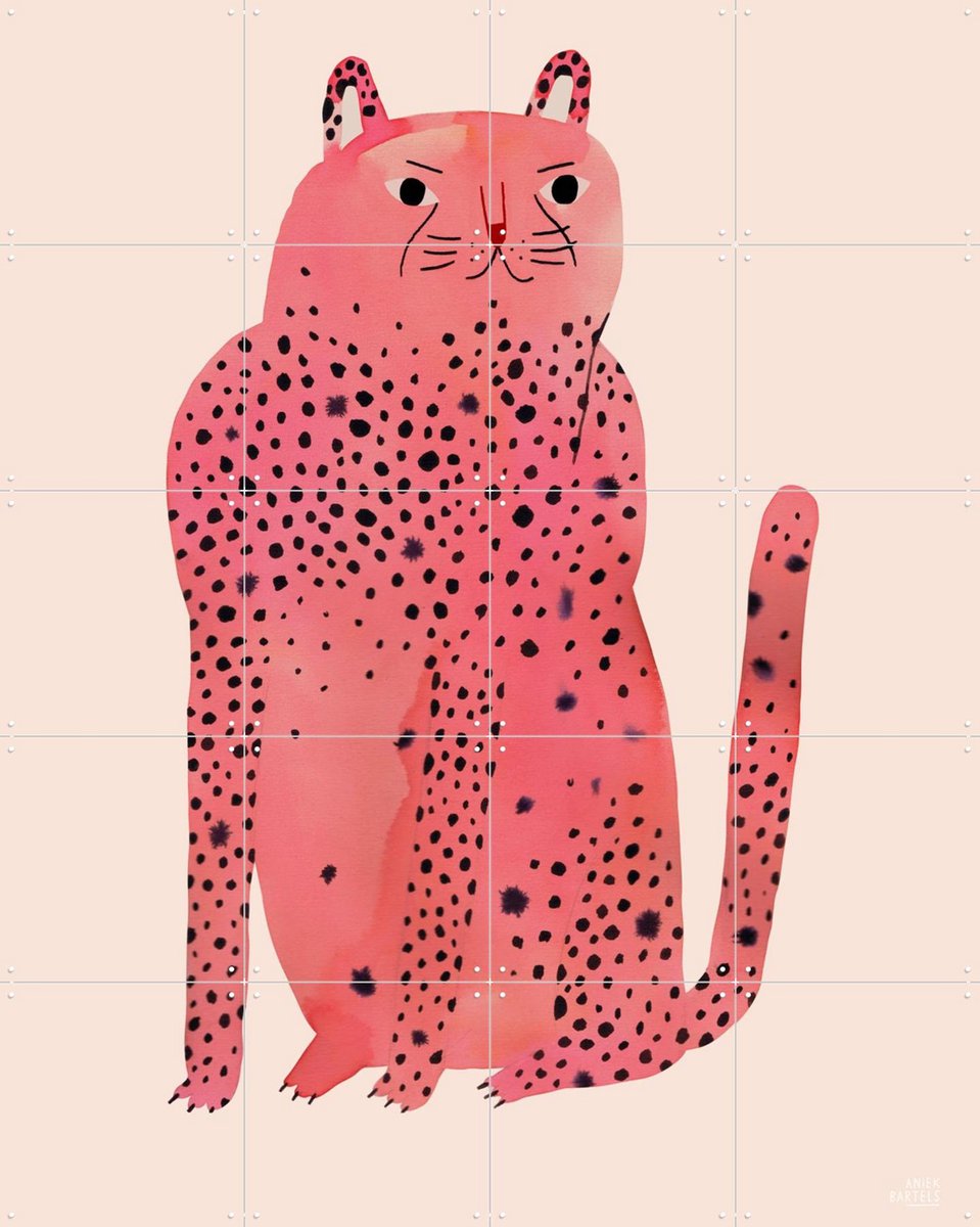 IXXI Pink Panther, Aniek Bartels - 80 x 100 cm - Gratis ophangtool - Grote wanddecoratie en posters - Kleurrijk, Aquarel, Illustraties, Fantasierijk
