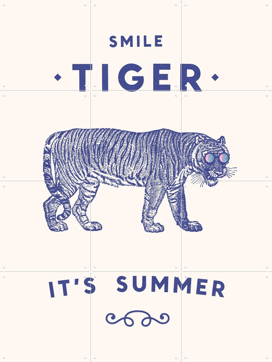 IXXI Smile Tiger, Florent Bodart - 60 x 80 cm - Gratis ophangtool - Grote wanddecoratie en posters - Speels, Illustraties, Grafisch Ontwerp, Vintage