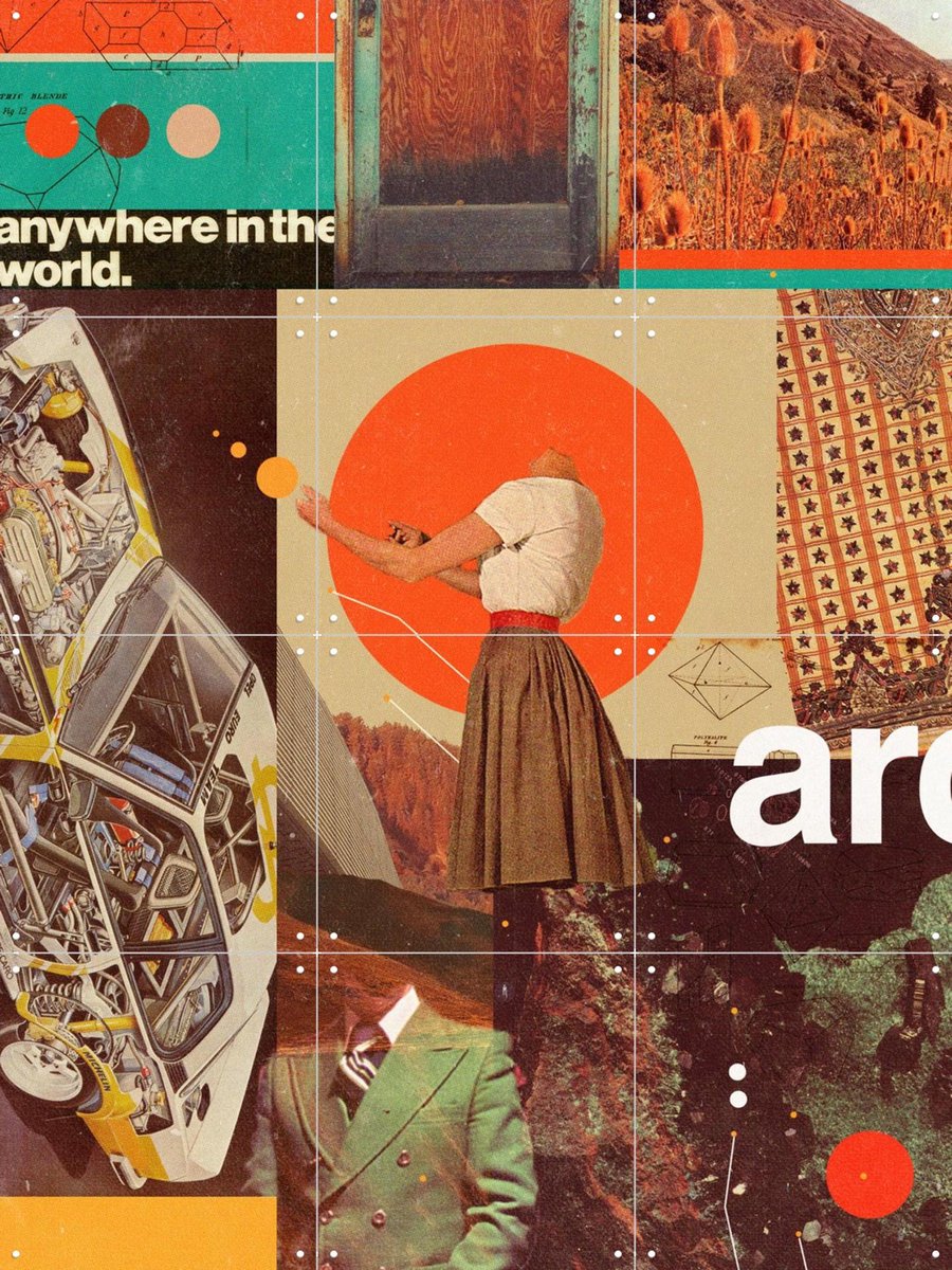 IXXI Archival World, Frank Moth - 60 x 80 cm - Gratis ophangtool - Grote wanddecoratie en posters - Vintage, Kleurrijk, Illustraties, Collage, Pop