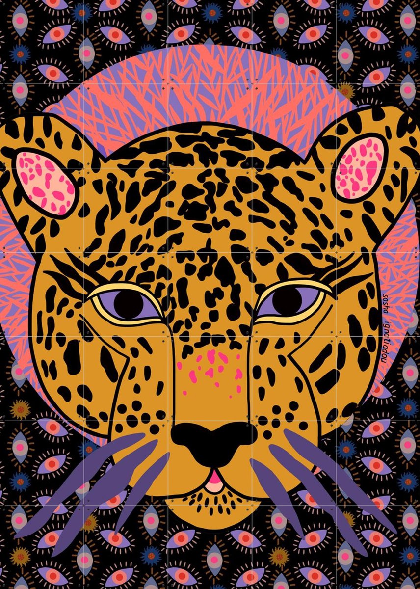 IXXI Jaguar, Sasha Ignatiadou - 100 x 140 cm - Gratis ophangtool - Grote wanddecoratie en posters - Speels, Pop art, Kleurrijk, Illustraties, Digitale