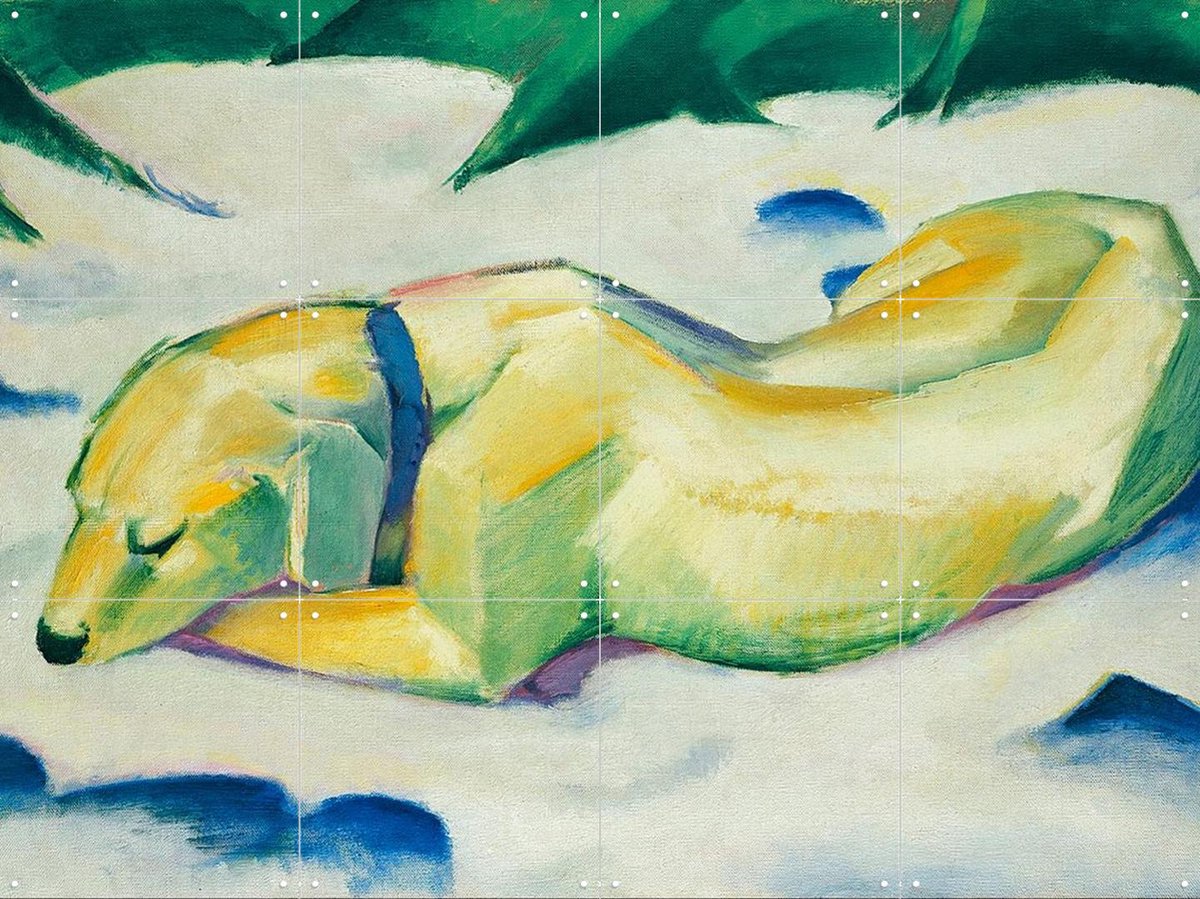 IXXI Dog lying in the Snow 1911, Franz Marc & Bridgeman Images - 80 x 60 cm - Gratis ophangtool - Grote wanddecoratie en posters - Kleurrijk