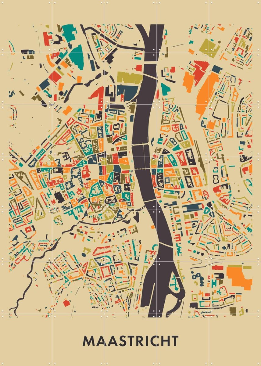 IXXI Maastricht Mosaic Map, Kunst in Kaart - 100 x 140 cm - Gratis ophangtool - Grote wanddecoratie en posters - Illustraties, Geometrische Kunst