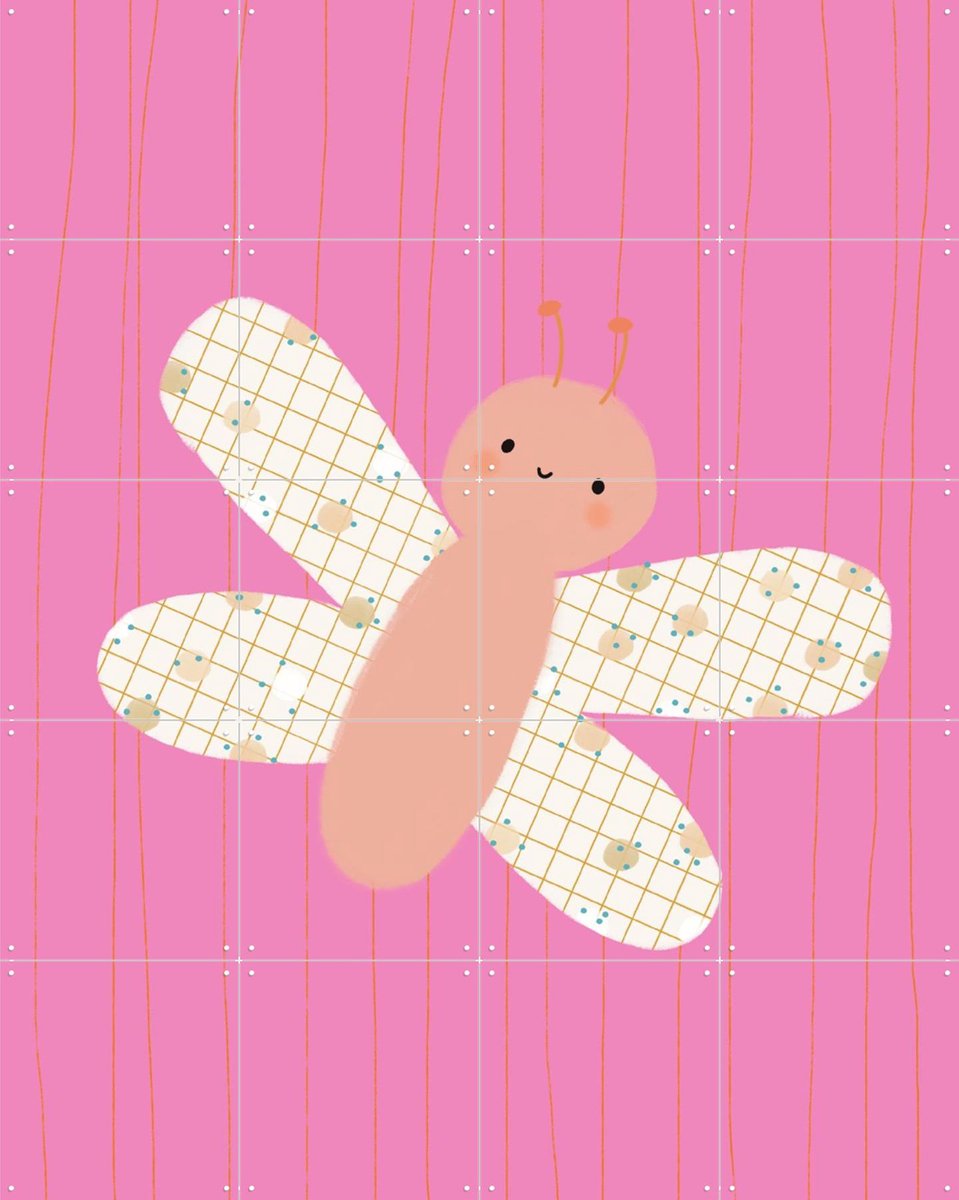IXXI Vlinder - roze, Stadse Spruiten | door Miek illustreert - 80 x 100 cm - Gratis ophangtool - Grote wanddecoratie en posters - Speels, Grafisch