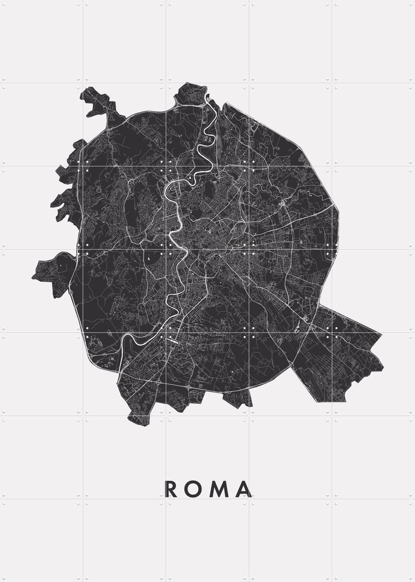 IXXI Roma City Map, Kunst in Kaart - 100 x 140 cm - Gratis ophangtool - Grote wanddecoratie en posters - Grafisch Ontwerp, Technische Tekening