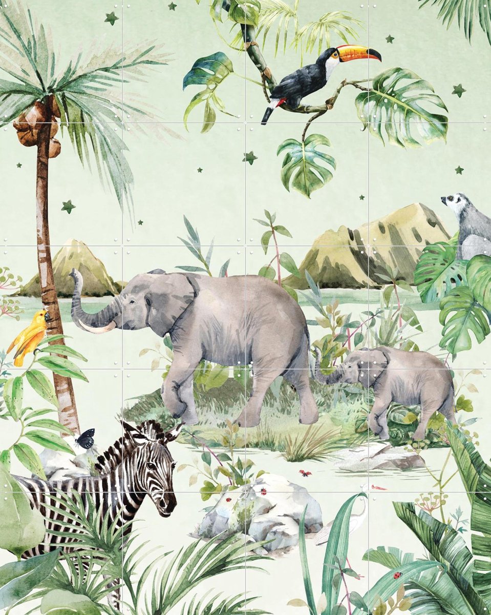 IXXI Tropical Circus, Creative Lab Amsterdam - 80 x 100 cm - Gratis ophangtool - Grote wanddecoratie en posters - Aquarel, Illustraties, Speels