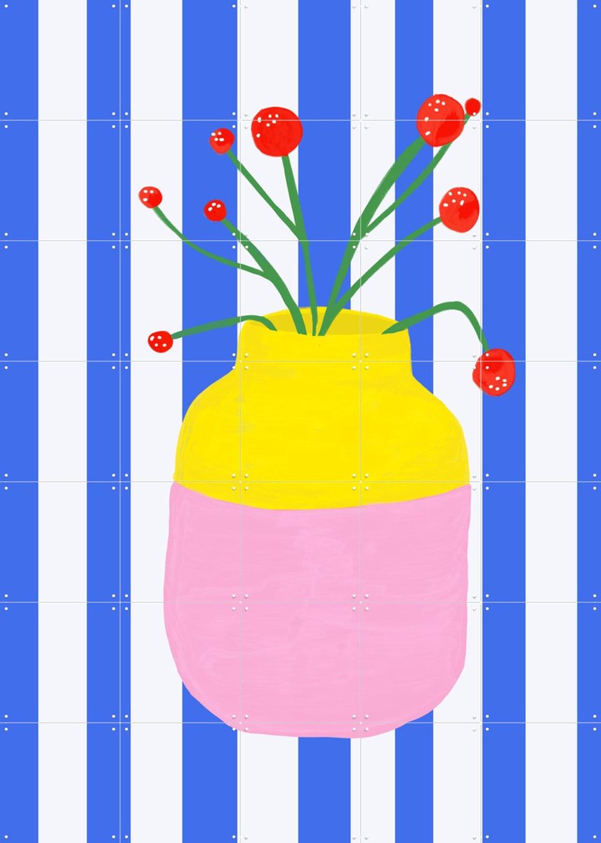 IXXI Mio Vaso blue Stripes, Hej.Ibiza - 100 x 140 cm - Gratis ophangtool - Grote wanddecoratie en posters - Speels, Illustraties, Kleurrijk, Abstract
