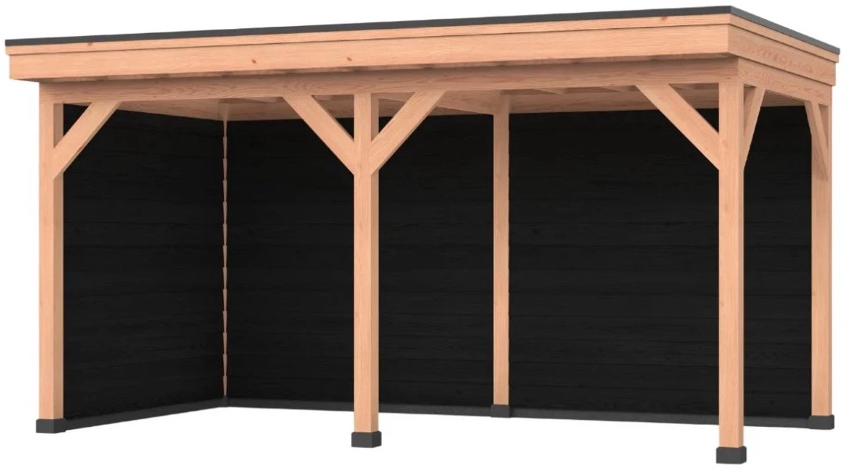 Douglas overkapping, 600 x 300, Met achterwand en zijwand, Westwood Comfort Basic zwart