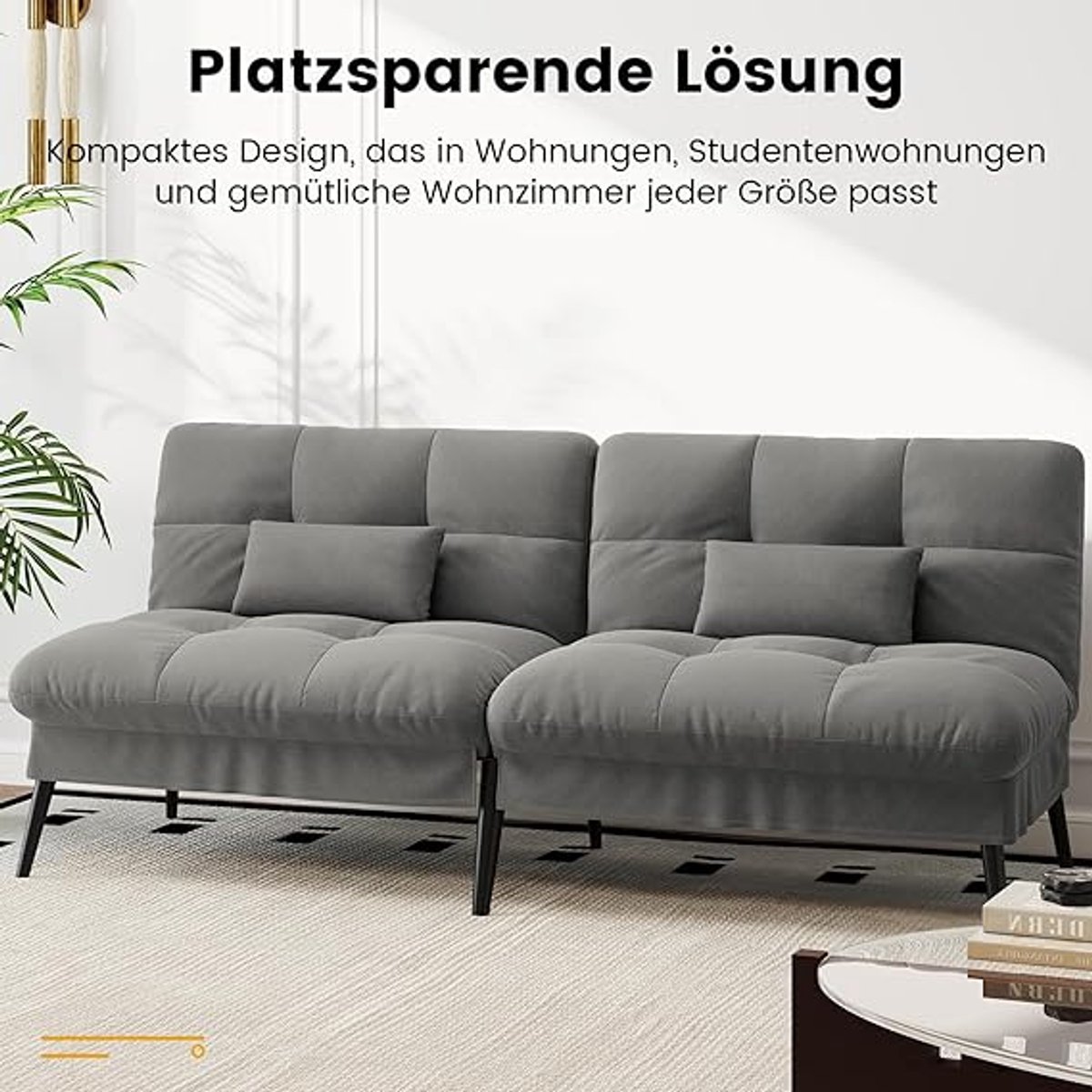 Slaapbank 3-zits met slaapfunctie 174x105 cm – Verstelbare Futon Bank met 5 standen – Omvormbare Bank & Bed voor Woonkamer of Studio – Grijze Stof – Pauwhome