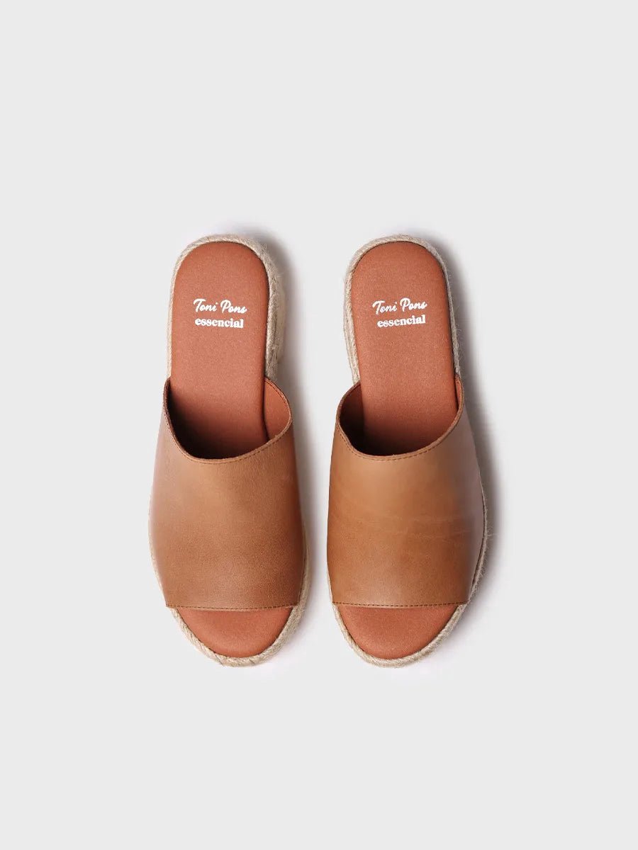 Leren espadrille zonder hiel met brede hak | ANDREA