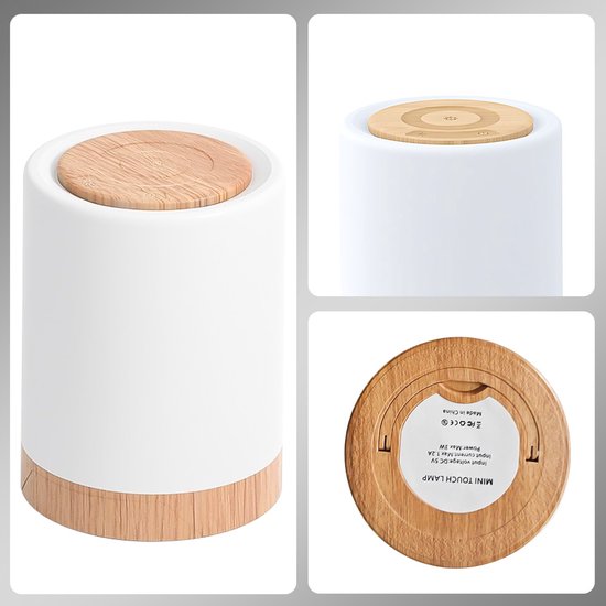 USB Oplaadbaar Nachtlampje - Warm Licht & RGB Kleuren - Timer - Nachtlampje voor de Slaapkamer - Sfeerlamp - LED verlichting - Leeslamp - Tafellamp - Bedlamp - Dimbaar - Touch Control - Houtnerf van Merkloos — afbeelding 3