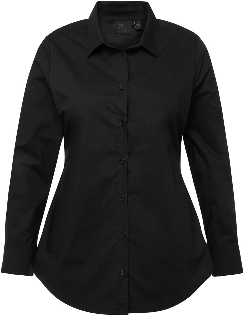 Ulla Popken - Dames - Blouse papertouch cut-out op de rug opstaande kraag - Zwart - Maat 50+