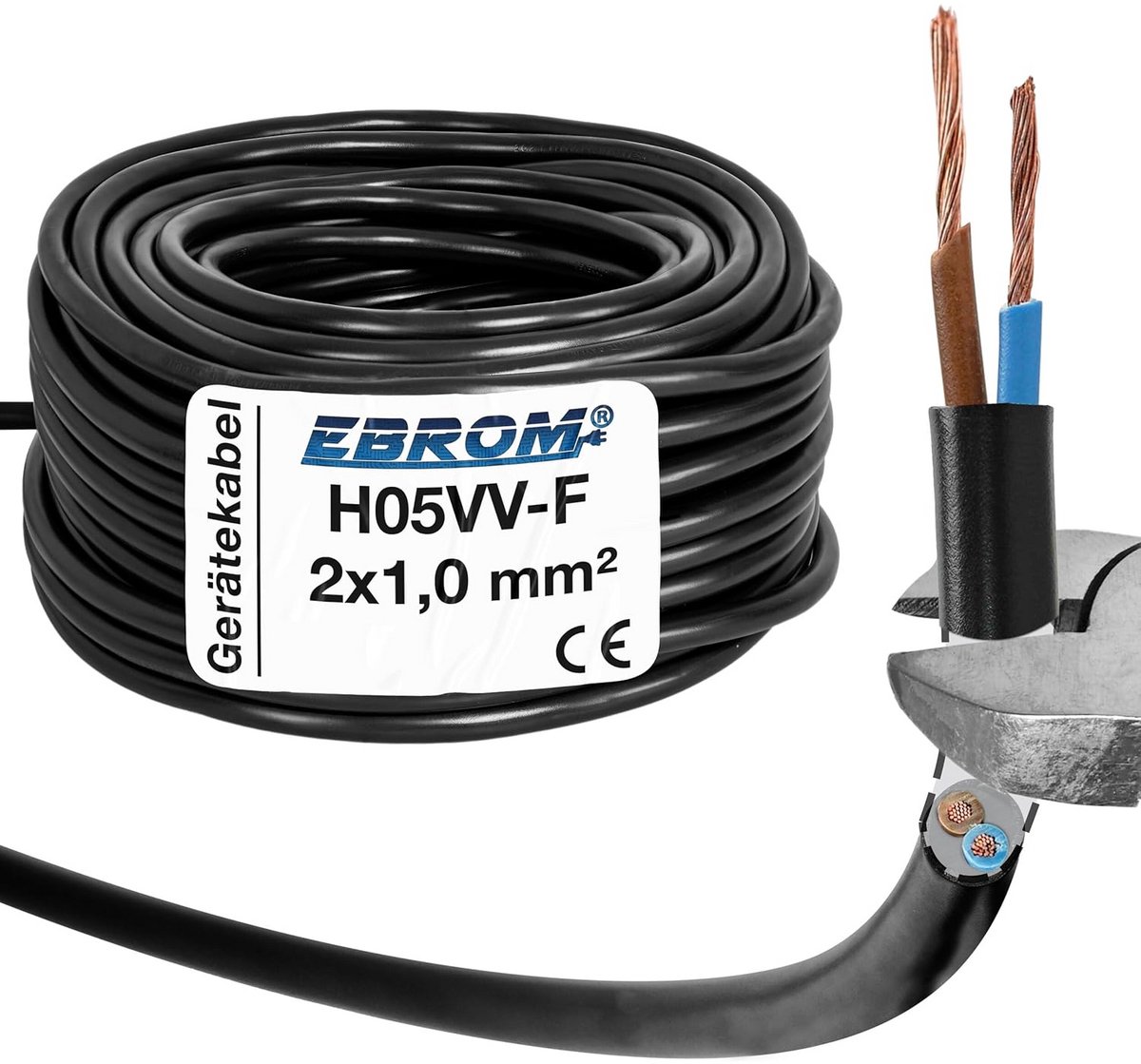 Ronde Kunststof Elektrische Kabel H05VV-F 2x1.0 mm² voor Diverse Apparaten - Verkrijgbaar in Lengtes tot 200 Meter