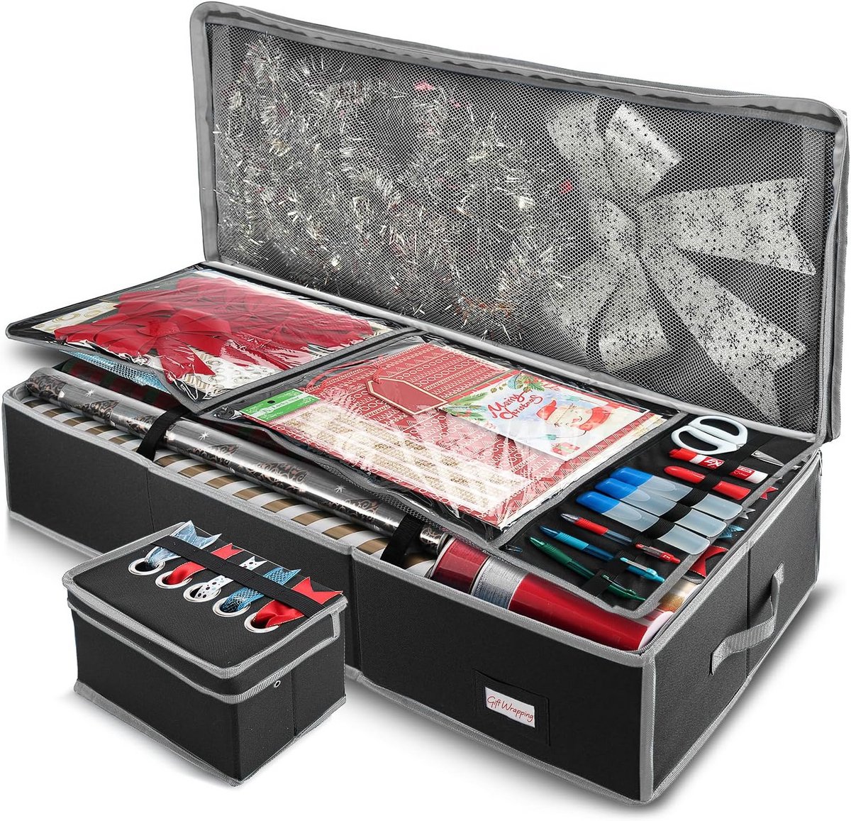 Grote Opbergtas voor Inpakpapier en Cadeaupapier Rollen - Kerst Geschenkverpakking Organizer met Extra Vakken