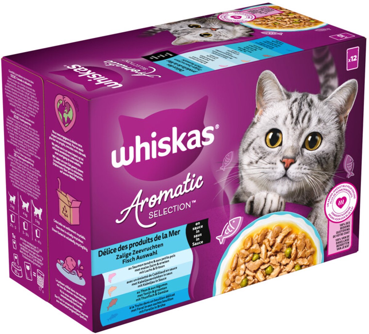 Whiskas Kattenvoer Nat Aromatic Adult 1+ Zeevruchten Selectie Multipack - 12x85 gr