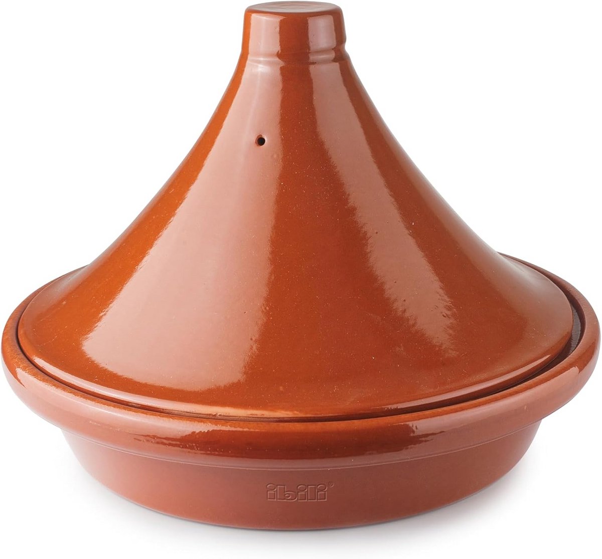 Tajine van geëmailleerde klei, 28 cm, natuurbruin, met gat in deksel
