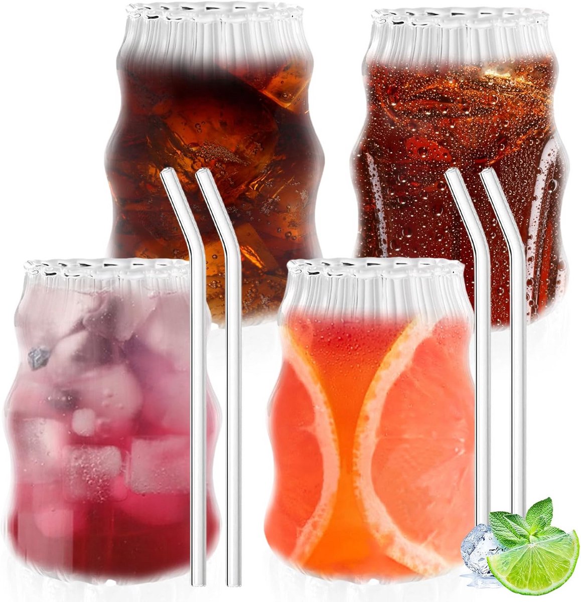 Set van 4 dubbelwandige latte macchiato glazen 530 ml inclusief rietjes