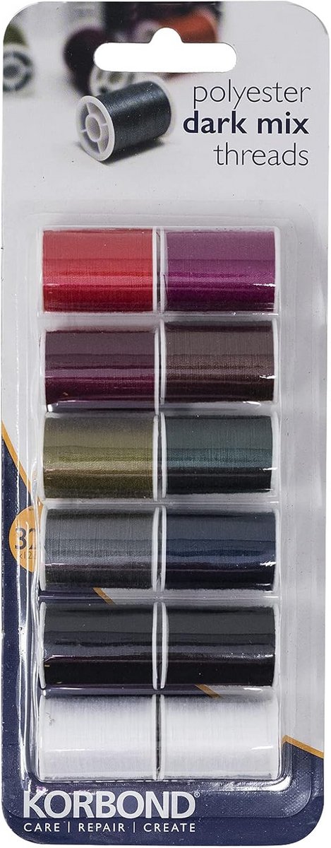 Donkere Naaigaren Set in Diverse Kleuren - 12 Rollen Stevig Polyester