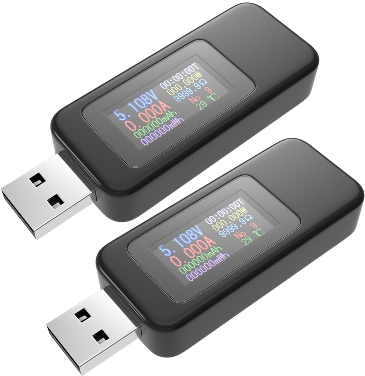 2 Stuks USB Tester Spanningsmeter Stroom Voltmeter Ampere Meter voor USB en USB-C