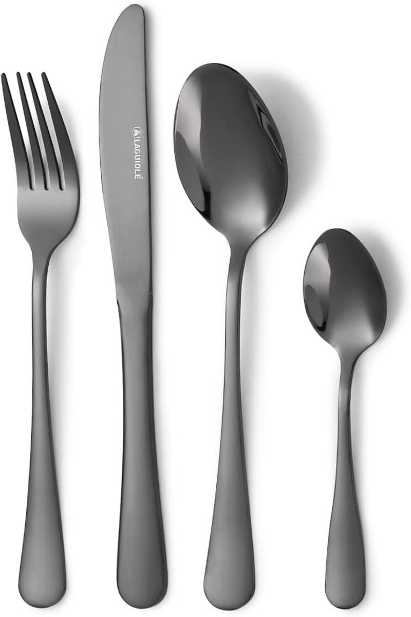 Elegante 24-delige Bestekset RVS Met Spiegelglans Zwarte PVD-Coating