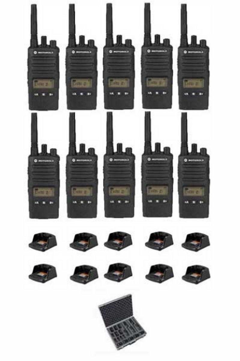 Set van 10 Motorola XT460 IP55 PMR446 Portofoon met tafellader en koffer
