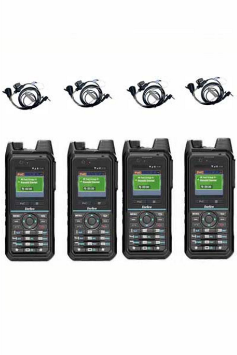 Set van 4 Inrico T330 4G LTE Zello Smart Portofoon IP68 met beveiliging oortje