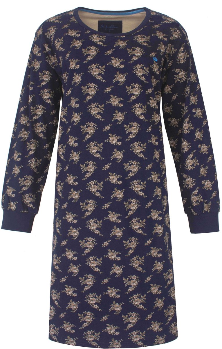 Medaillon Dames Nachthemd - Lange Mouwen - Donker Blauw Donkerblauw