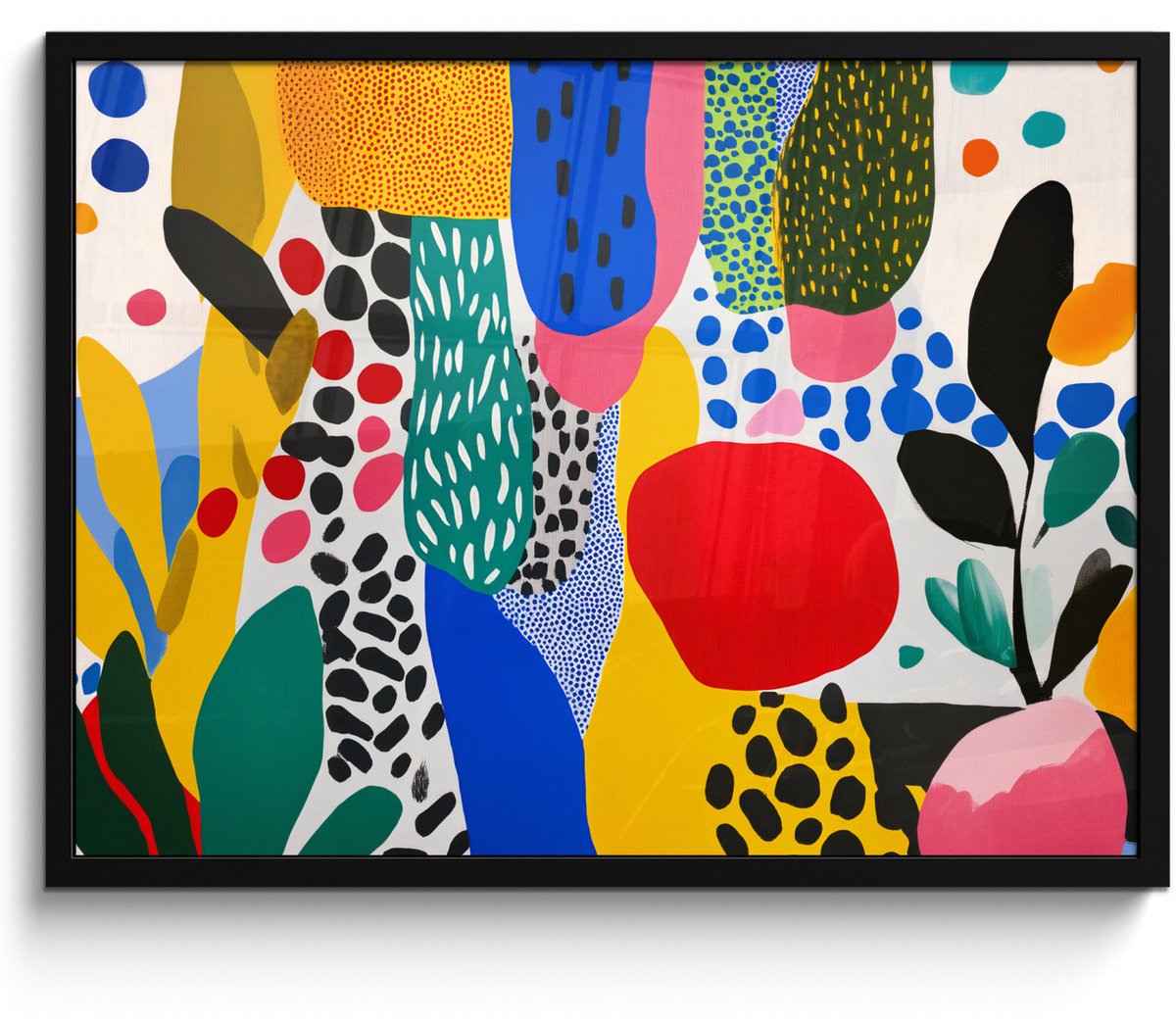 FrameYourWall Poster in lijst - Fotolijst 70x50 cm - Posters - Stippen - Vormen - Modern - Kleuren - Posterlijst zwart - Decoratie - Wanddecoratie woonkamer - Muurdecoratie slaapkamer Bladeren - Vormen - Abstract