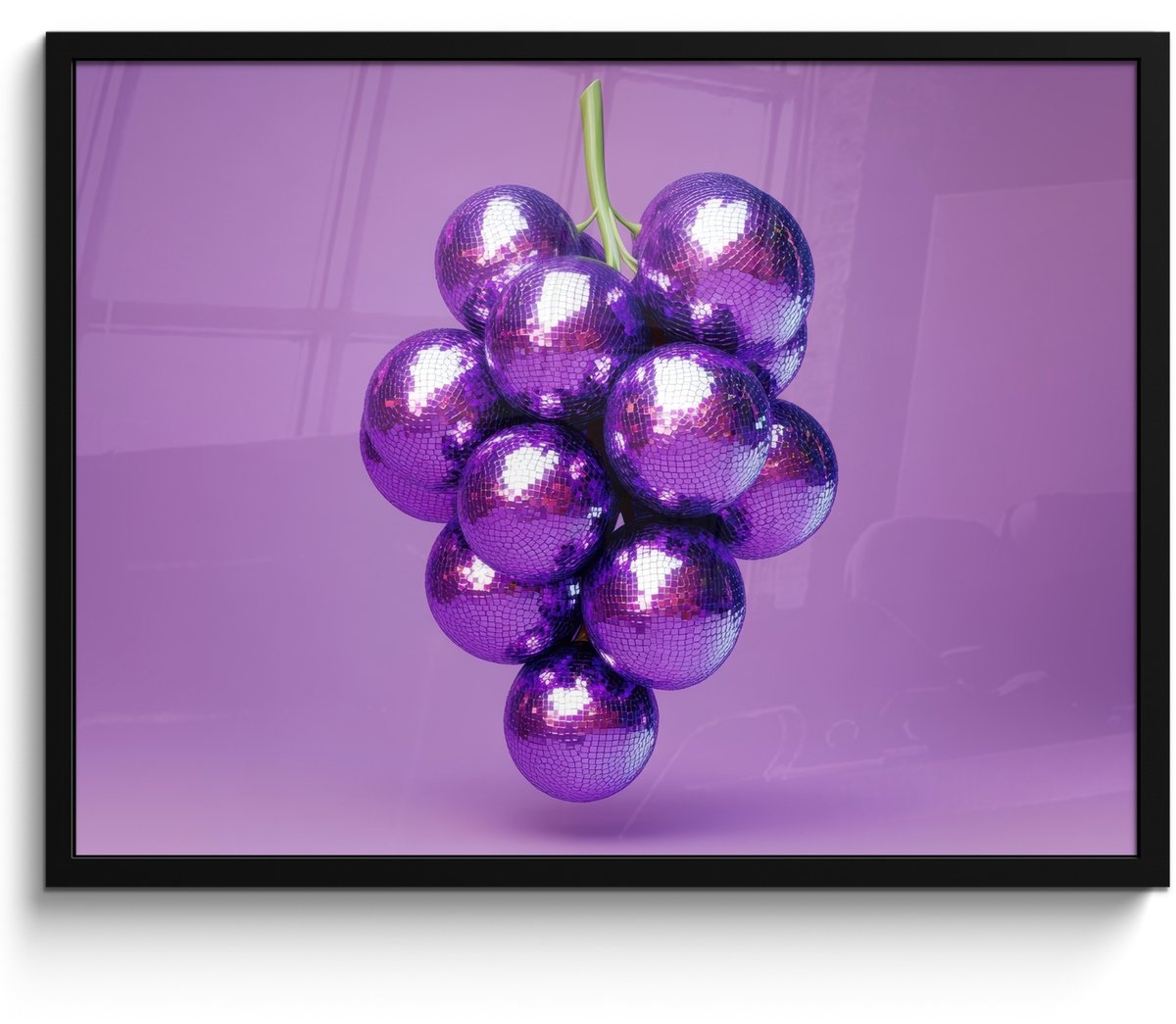 FrameYourWall Fotolijst inclusief poster - Posterlijst 70x50 cm - Posters - Druif - Disco - Glitter - Paars - Foto in lijst - Keuken decoratie muur - Wanddecoratie accessoires - Muurdecoratie - Schilderijen Disco - Druiven