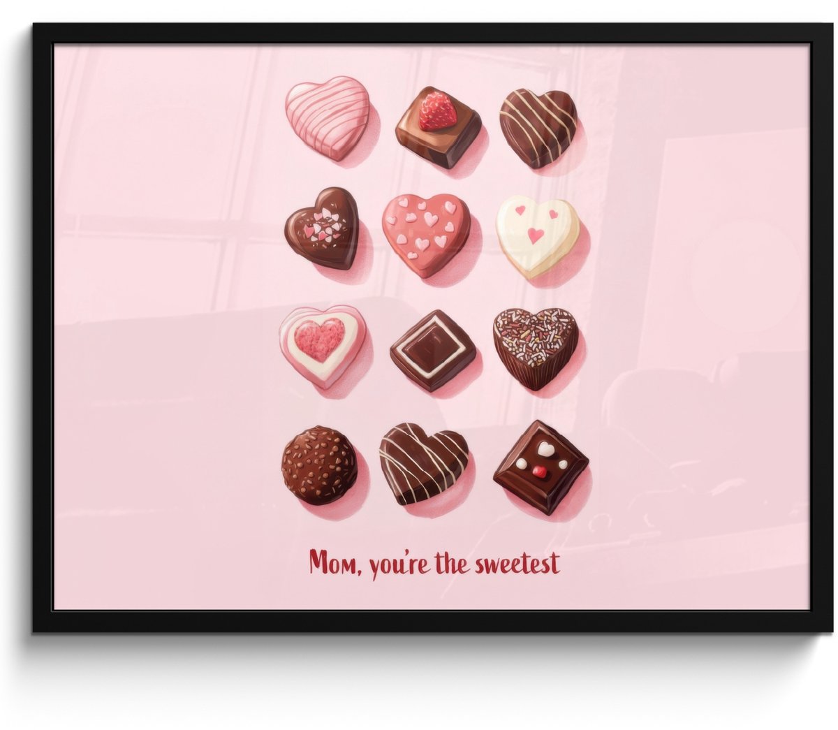 FrameYourWall Poster in lijst - Fotolijst 70x50 cm - Posters - Chocolaatjes - Hartvormig - Liefste - Posterlijst zwart - Decoratie - Wanddecoratie woonkamer - Muurdecoratie slaapkamer Chocolaatjes - Hartjes - Tekst