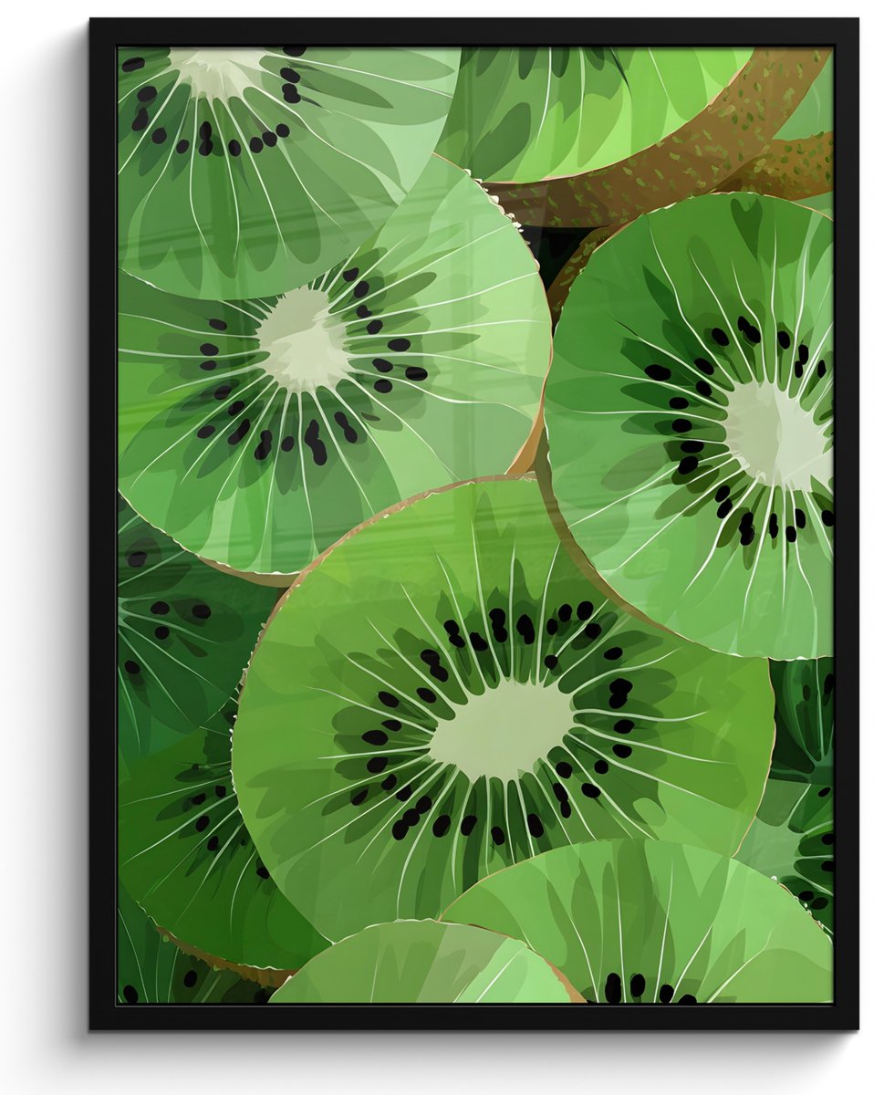 FrameYourWall Poster in lijst - Fotolijst 50x70 cm - Posters - Kiwi - Groen - Pitten - Posterlijst zwart - Decoratie - Wanddecoratie woonkamer - Muurdecoratie slaapkamer