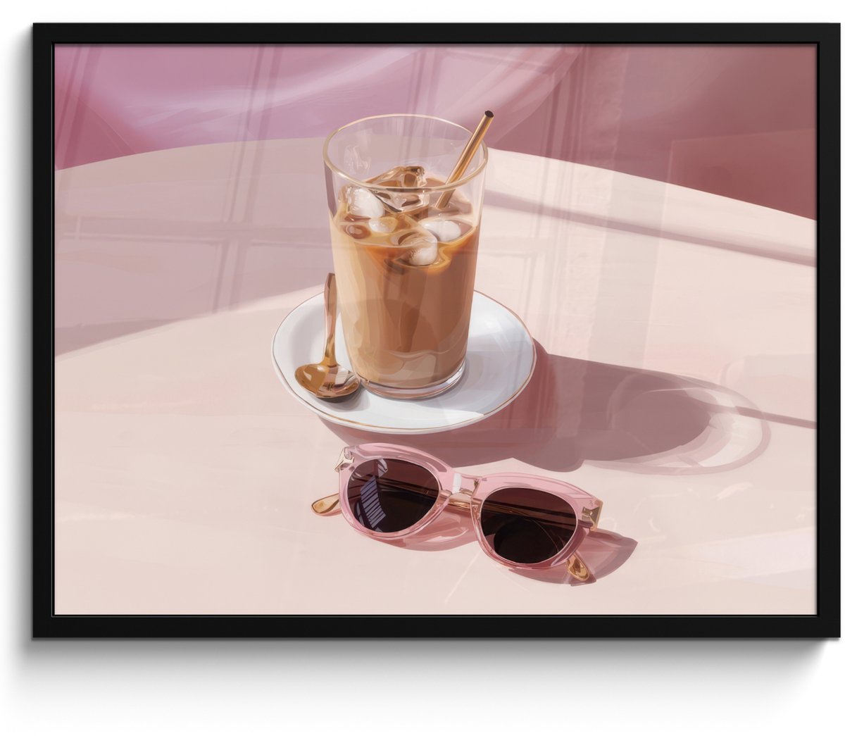 FrameYourWall Poster in lijst - Fotolijst 70x50 cm - Posters - Ijskoffie - Zonnebril - Goud - Posterlijst zwart - Decoratie - Wanddecoratie woonkamer - Muurdecoratie slaapkamer