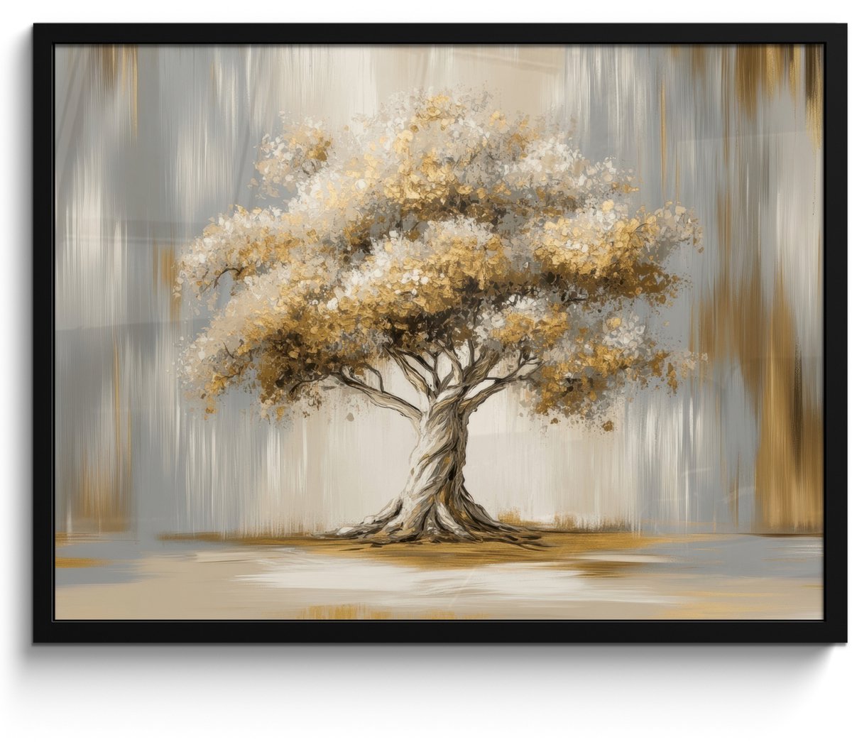 FrameYourWall Poster in lijst - Fotolijst 70x50 cm - Posters - Boom - Bladeren - Abstract - Wit - Posterlijst zwart - Decoratie - Wanddecoratie woonkamer - Muurdecoratie slaapkamer