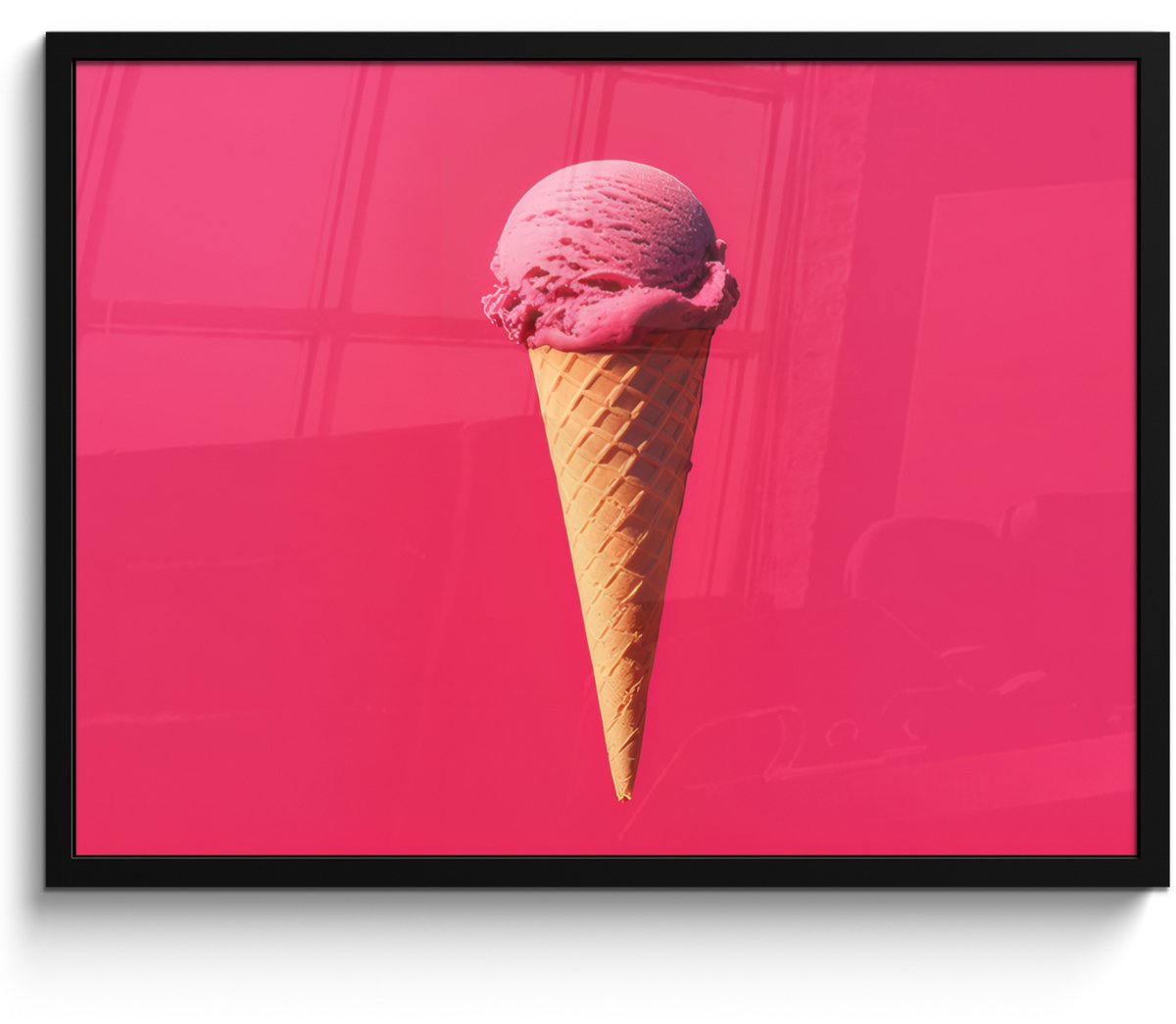 FrameYourWall Poster in lijst - Fotolijst 70x50 cm - Posters - Schepijs - Roze - Hoorntje - Posterlijst zwart - Decoratie - Wanddecoratie woonkamer - Muurdecoratie slaapkamer Hoorntje - Ijs