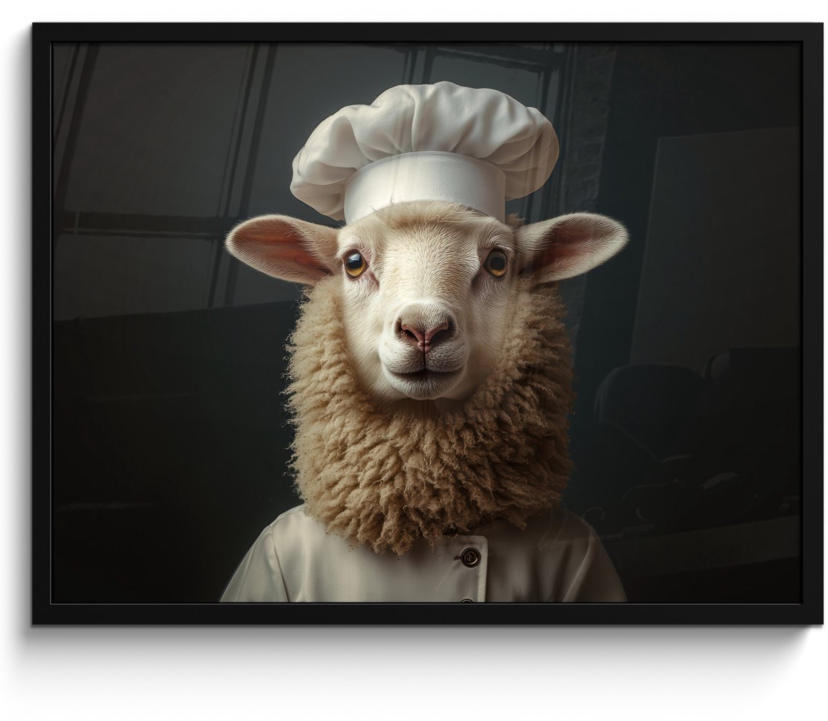 FrameYourWall Poster in lijst - Fotolijst 70x50 cm - Posters - Schaap - Wol - Kok - Posterlijst zwart - Decoratie - Wanddecoratie woonkamer - Muurdecoratie slaapkamer Schaap - Kok