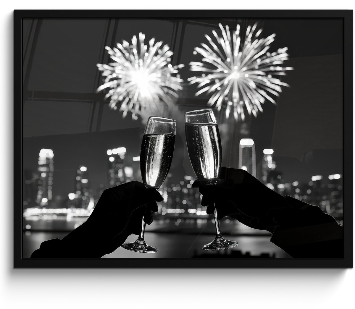 FrameYourWall Fotolijst inclusief poster - Posterlijst 70x50 cm - Posters - Vuurwerk - Proosten - Skyline - Champagne - Foto in lijst - Keuken decoratie muur - Wanddecoratie accessoires - Muurdecoratie - Schilderijen Proost - Vuurwerk