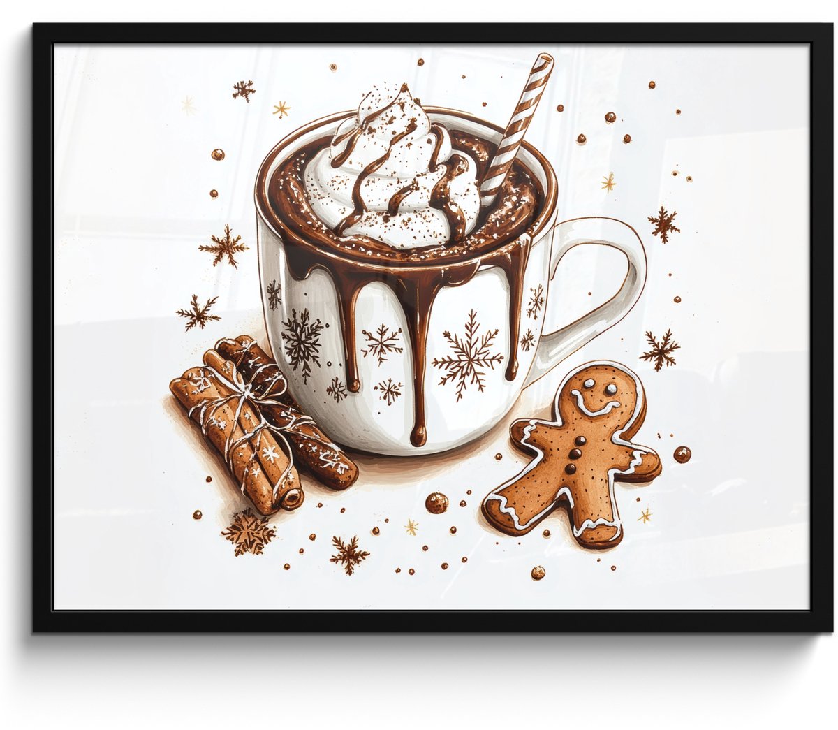 FrameYourWall Poster in lijst - Fotolijst 70x50 cm - Posters - Chocomel - Decoratie - Koek - Winter - Kerst - Posterlijst zwart - Decoratie - Wanddecoratie woonkamer - Muurdecoratie slaapkamer - Kerstversiering - Kerstdecoratie voor binnen - Kerstmis Kerst - Chocolademelk