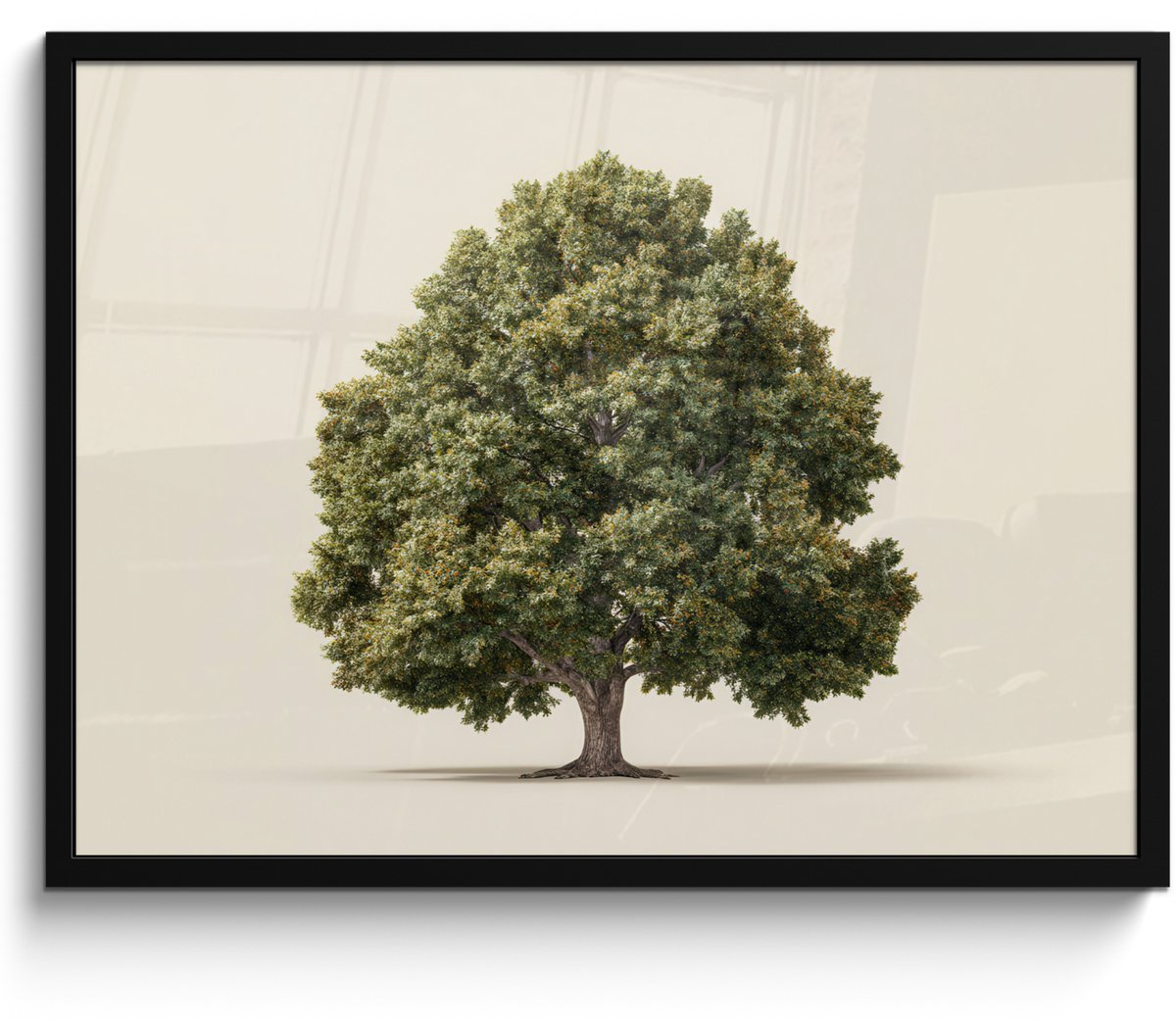 FrameYourWall Poster in lijst - Fotolijst 70x50 cm - Posters - Eikenboom - Groen - Lichte achtergrond - Posterlijst zwart - Decoratie - Wanddecoratie woonkamer - Muurdecoratie slaapkamer