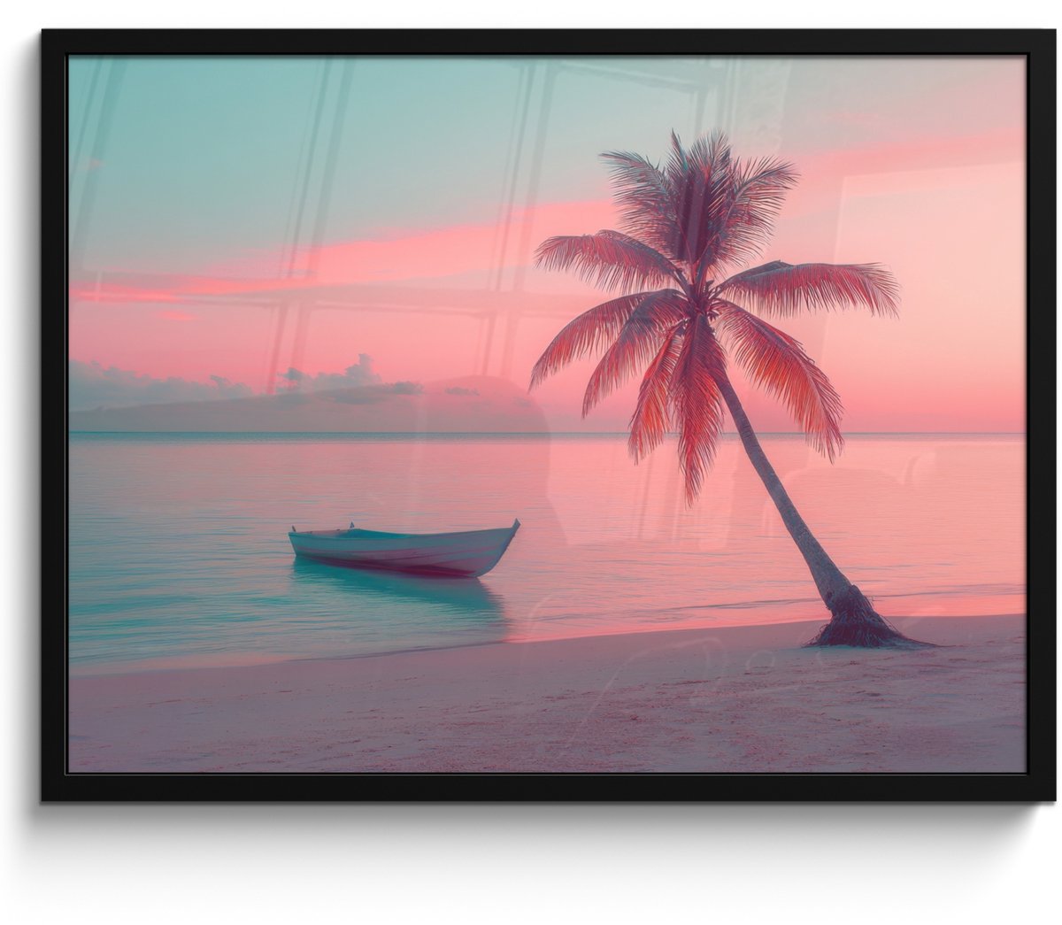 FrameYourWall Poster in lijst - Fotolijst 70x50 cm - Posters - Zee - Boot - Zonsondergang - Posterlijst zwart - Decoratie - Wanddecoratie woonkamer - Muurdecoratie slaapkamer Strand - Palmboom