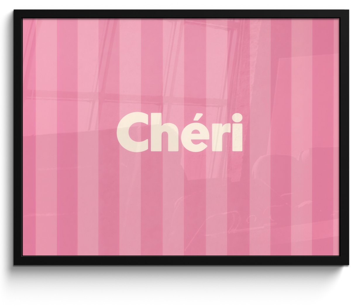FrameYourWall Poster in lijst - Fotolijst 70x50 cm - Posters - Gestreept - Roze - Chéri - Posterlijst zwart - Decoratie - Wanddecoratie woonkamer - Muurdecoratie slaapkamer