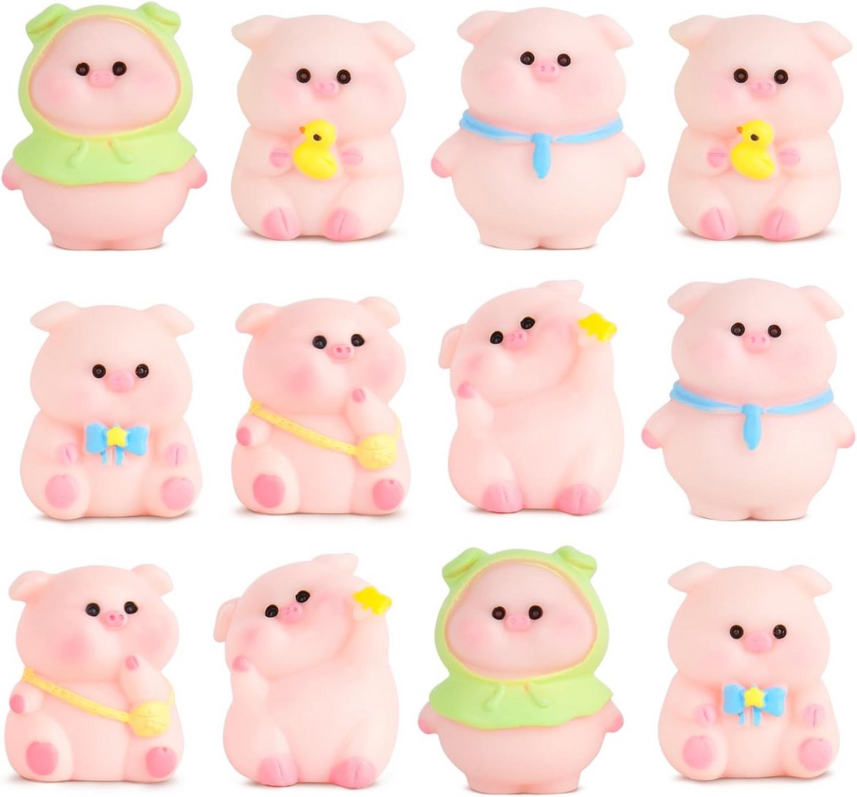 Set van 12 Miniatuur Varkens Beeldjes Hars Geluksbrenger Tafeldecoratie Cadeau