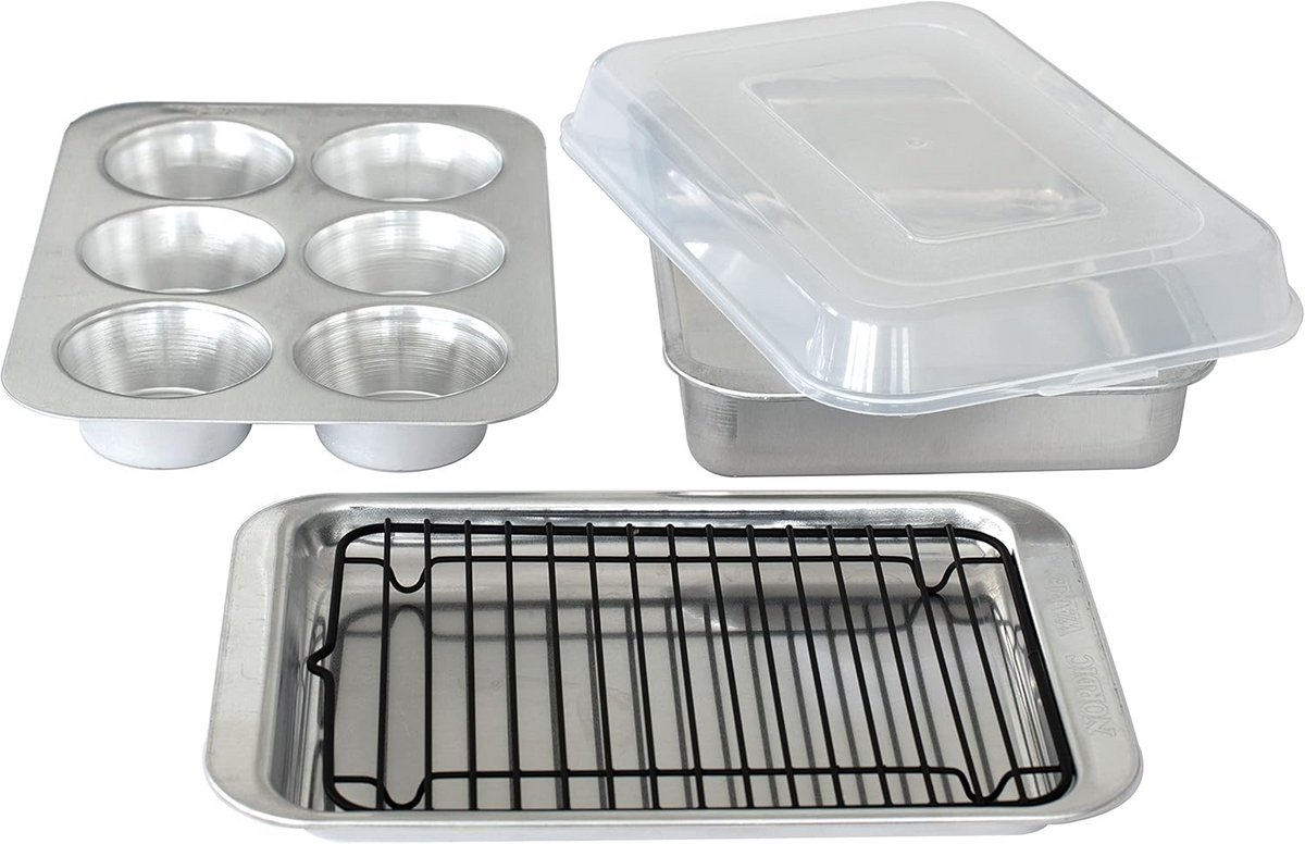 Compacte Aluminium Bakvormen Set - 5 Delig voor Oven en Toasteroven