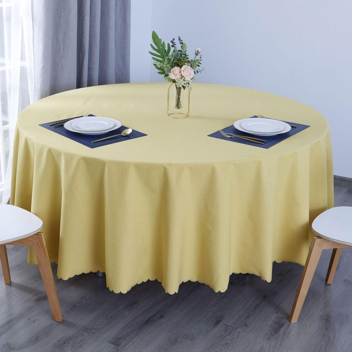 Rond Tafelkleed Geel Vuilafstotend Katoen Linnen Tafeltextiel Diameter 120 cm