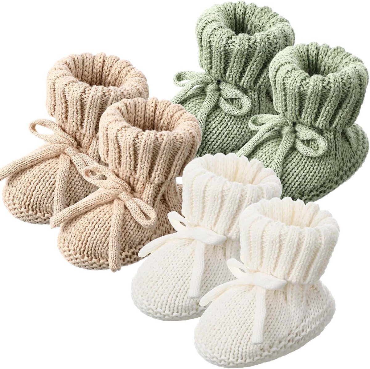 3 Paar Gebreide Babyschoentjes voor Pasgeboren Baby's (0-6 Maanden) - Zachte Eerste Wandelaars
