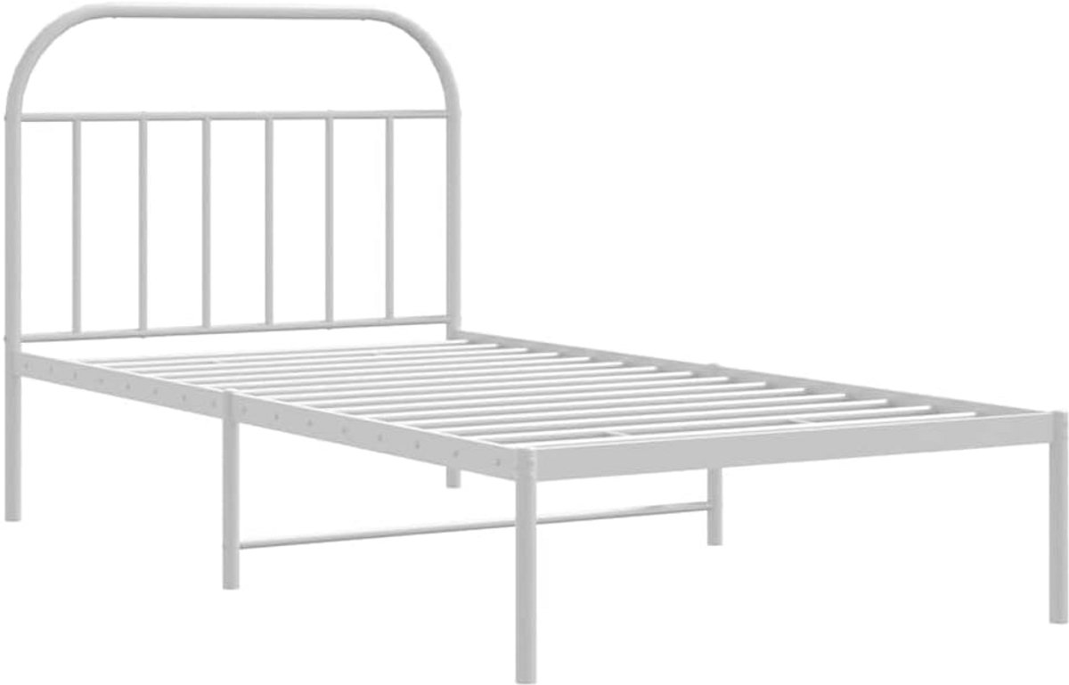 Stevig eenpersoons bedframe met hoofdbord 100x200 cm metaal wit
