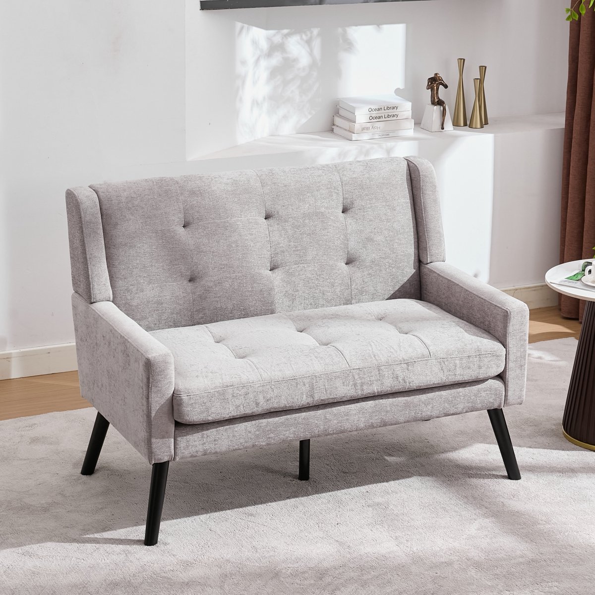 REDOM 2-Zits Zitbank - Linnen Bekleding - Geknoopte Bekleding - Scandinavische Stijl - Voor Woonkamer Of Slaapkamer - Lichtgrijs