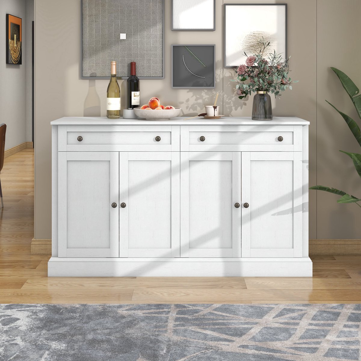 REDOM Dressoir Met 4 Deuren En 2 Lades - Verstelbare Planken - Modern Retro - Antiekwit - 150 x 40 x 86 cm Antiek wit