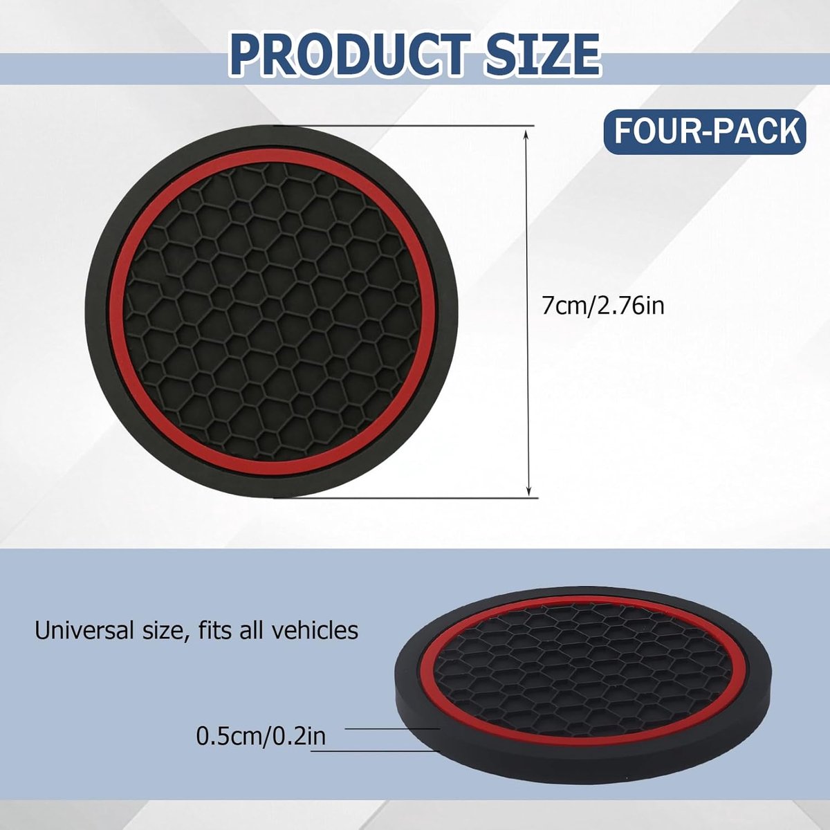 Auto Onderzetters Set - Beker Matten - Interieur Beschermen - Antislip PVC - 7x7 cm - Zwart Rood