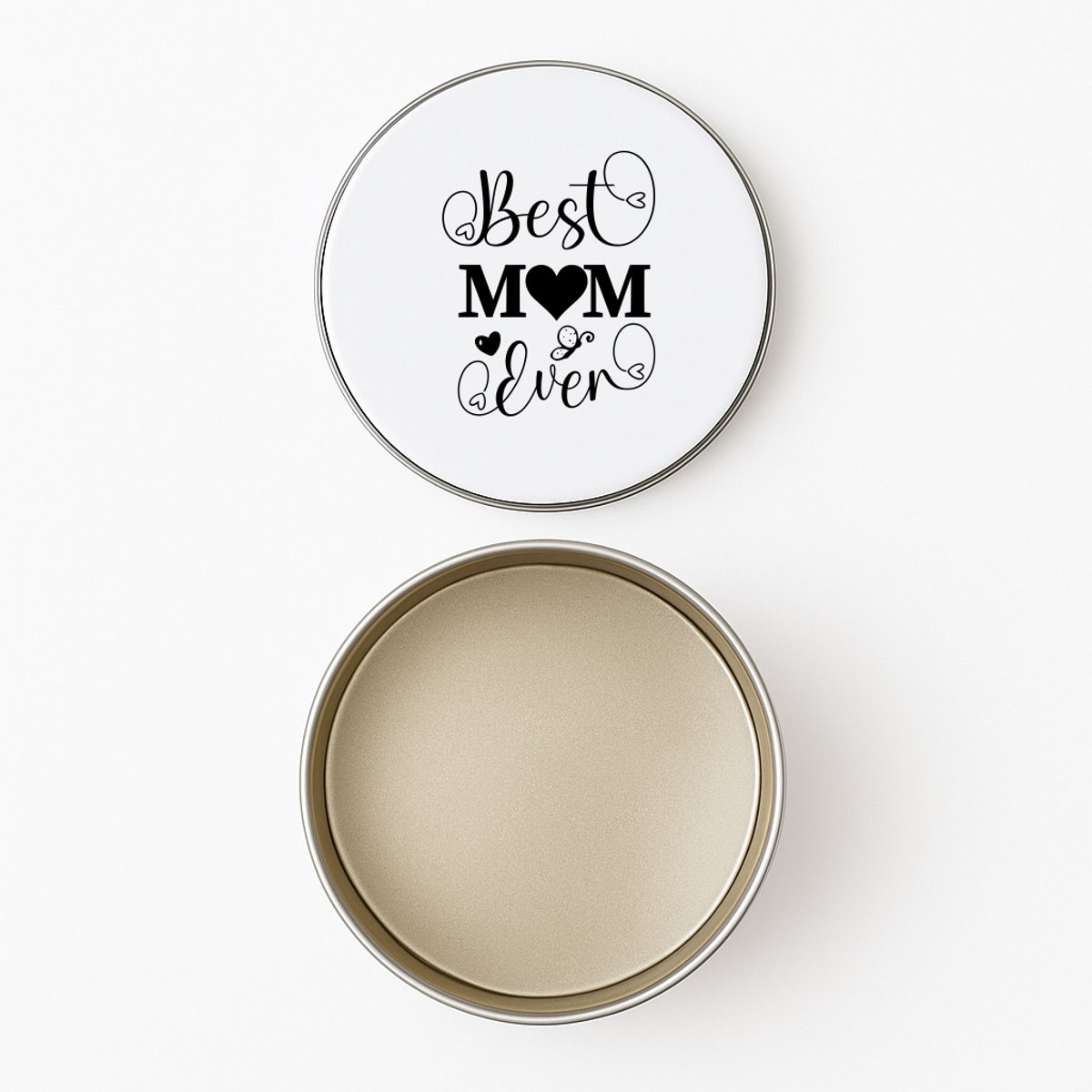 Hacebo® - Best mom ever in zwart met sierletters en vlinder koektrommel rond - Best mom ever - koekblik – koektrommels – bewaarblik - snoeptrommel - moederdag cadeautje - Cadeau voor mama - Verjaardag - Geschenk - koek trommel - Ø 15 CM