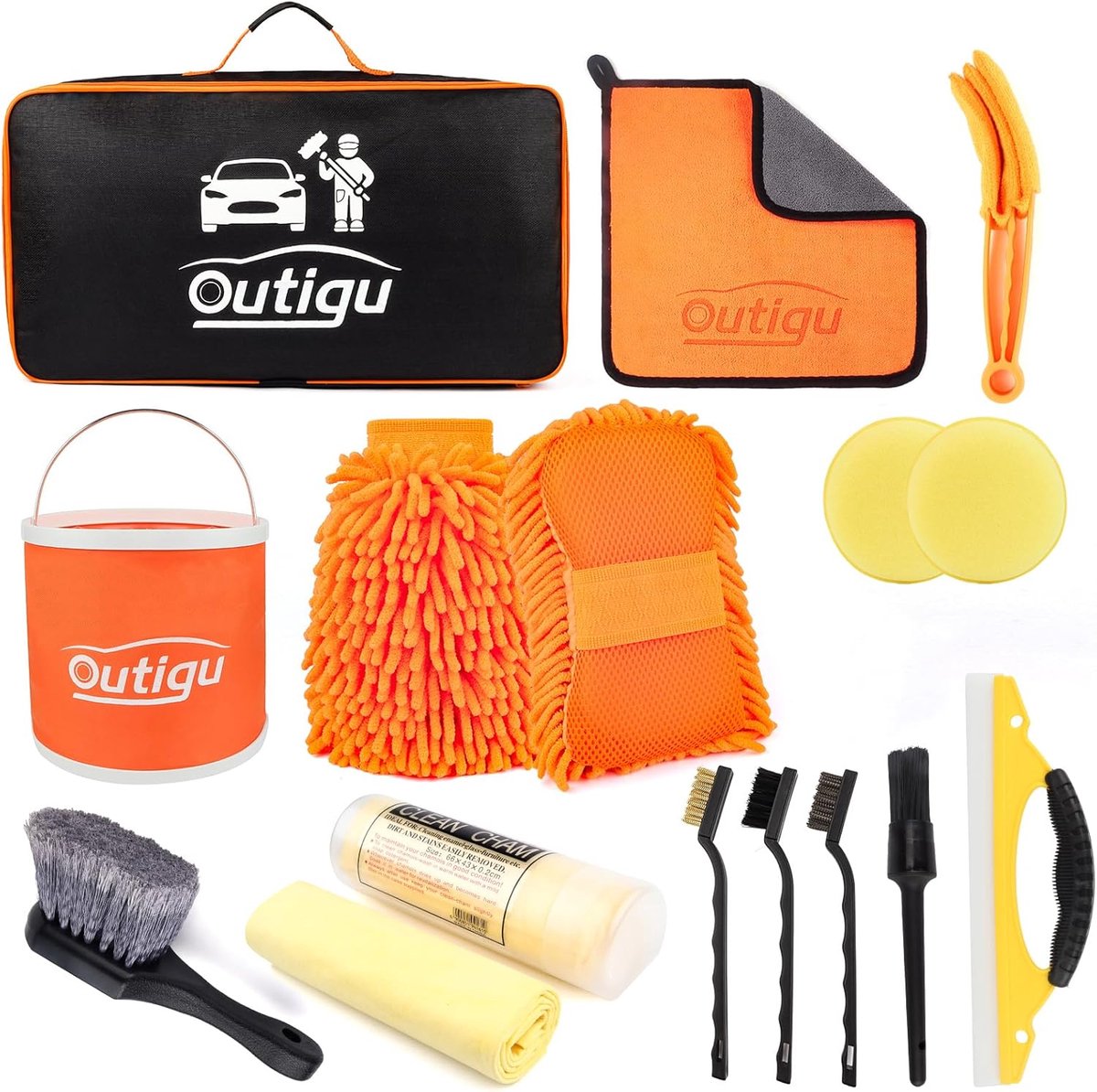 Autoschoonmaakset 16 Delig - Autowasset Detailingset - Auto Exterieur Interieur - Opvouwbare Emmer Inbegrepen - 42x25x9 cm